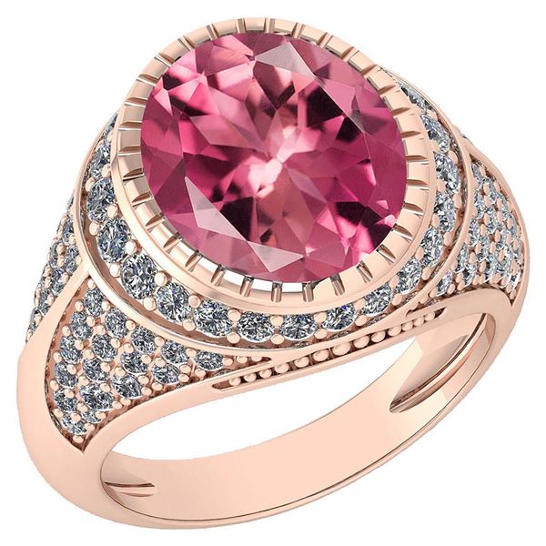 Certified 6.18 Ctw Pink Tourmaline And Diamond VS/SI1 H