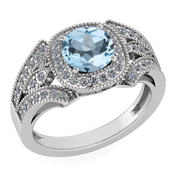 Certified 1.58 Ctw Aquamarine And Diamond Wedding/Engag