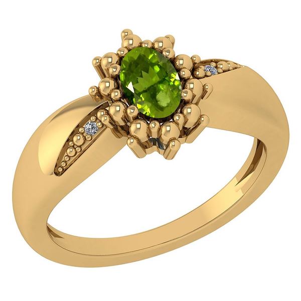 Certified 0.51 Ctw Peridot And Diamond 14k Yellow Gold