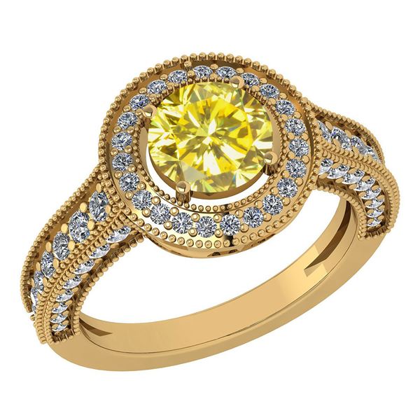 Certified 1.71 Ctw Treated Fancy Yellow Diamond 14K Yel