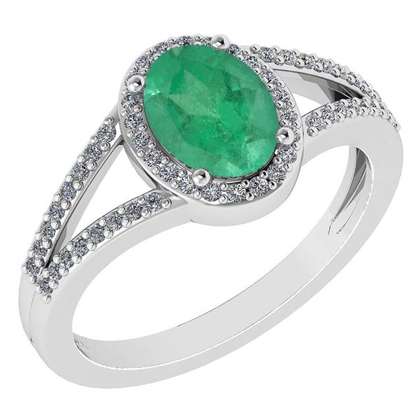 Certified 1.52 Ctw Emerald And Diamond 14k White Gold H