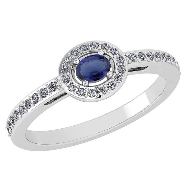 Certified 0.29 Ctw Blue Sapphire And Diamond 14k White