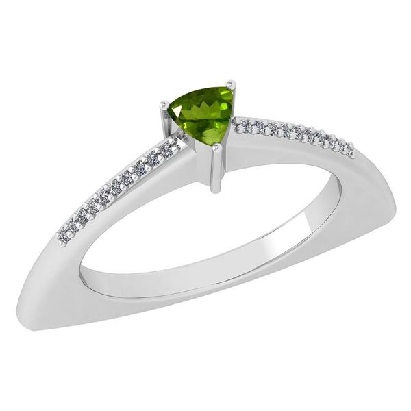 Certified 0.35 Ctw Peridot And Diamond 14k White Gold H
