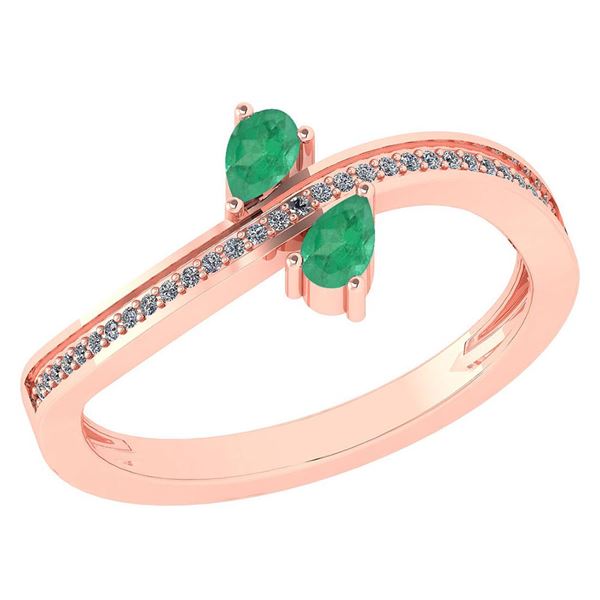 Certified 0.50 Ctw Emerald And Diamond 18K Rose Gold Ri