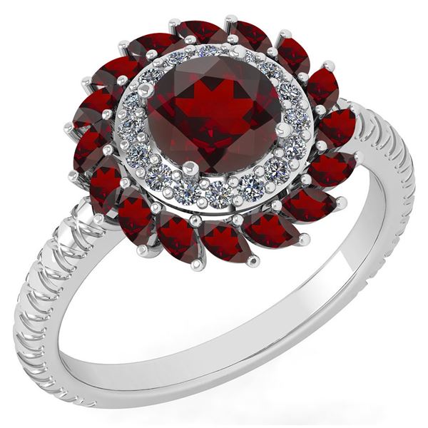Certified 2.40 Ctw Garnet And Diamond VS/SI1 Halo Ring
