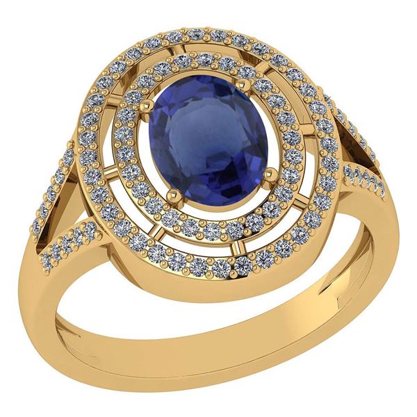 Certified 1.66 Ctw Blue Sapphire And Diamond 14k Yellow