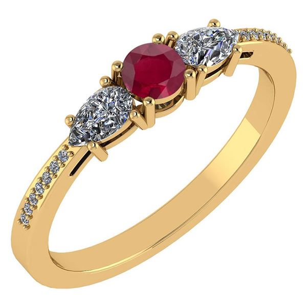 Certified 0.77 Ctw Ruby And Diamond18K Yellow Gold Halo
