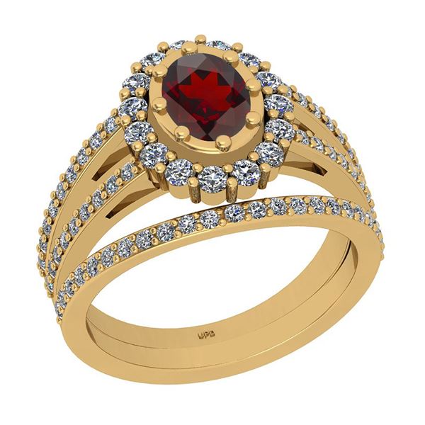 Certified 1.59 Ctw I2/I3 Garnet And Diamond 14K Yellow