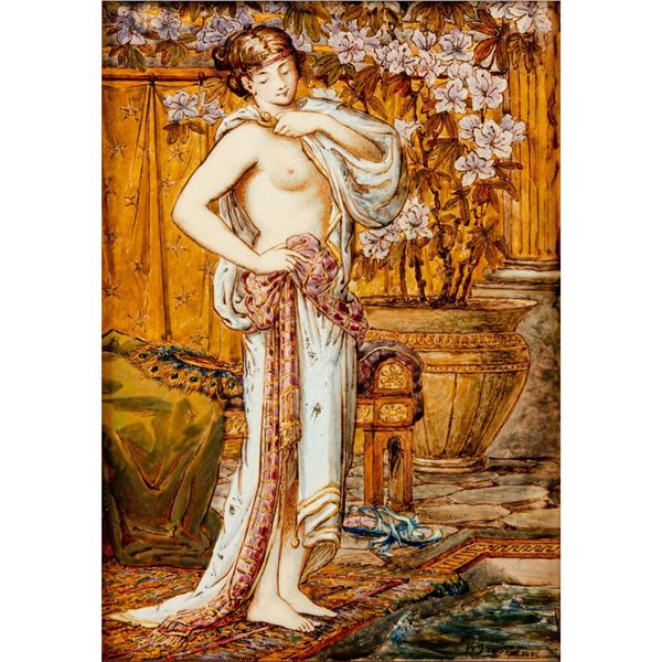 Framed W J W Nunn Tile, Bather