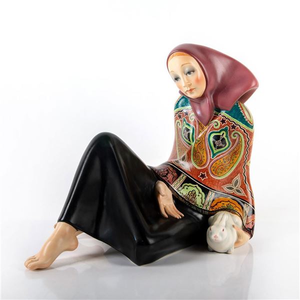 Scavini Figurine, Reclining Woman With Rabbit