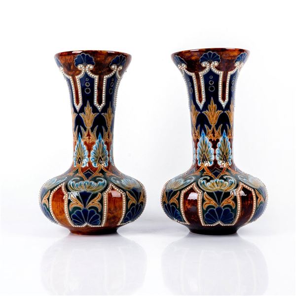 Pair of Doulton Lambeth Stoneware Vases by Eliza Simmance