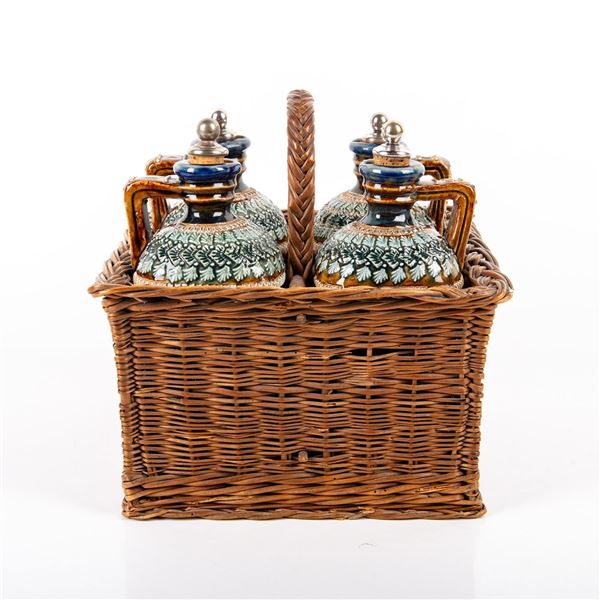 Royal Doulton Lambeth Set of Liquor Jugs with Basket