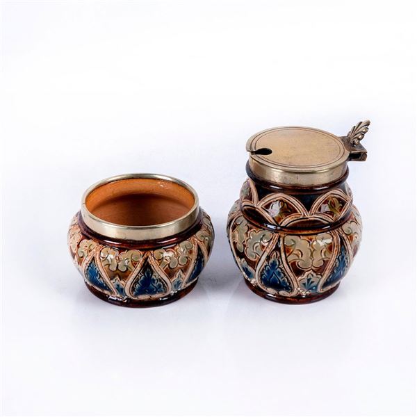 2pc Royal Doulton Lambeth Lidded Jar and Open Salt
