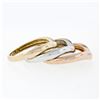Image 6 : 14K Tri Color Gold Burnish Diamond Polished & Sandblast 3 Stackable V Band Rings