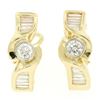 Image 1 : 14k Yellow Gold 1.70 ctw VS1 Round & Baguette Cut Diamond Bypass Omega Earrings