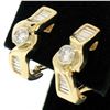 Image 3 : 14k Yellow Gold 1.70 ctw VS1 Round & Baguette Cut Diamond Bypass Omega Earrings