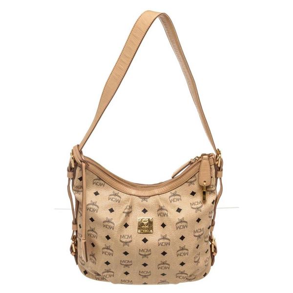 MCM Beige Visetos Coated Canvas Hobo Bag