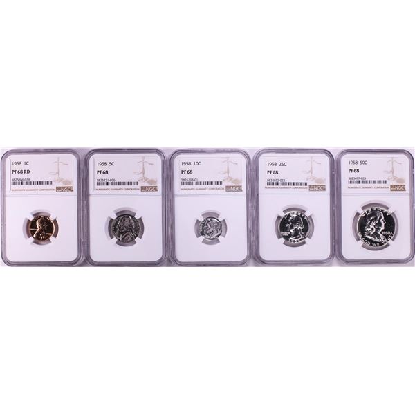 1958 (5) Coin Proof Set NGC PF68