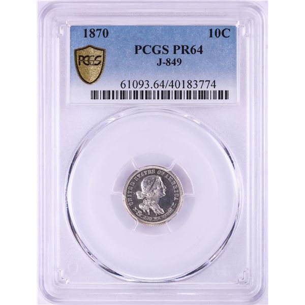 1870 Proof Pattern Liberty Dime Coin PCGS PR64 J-849