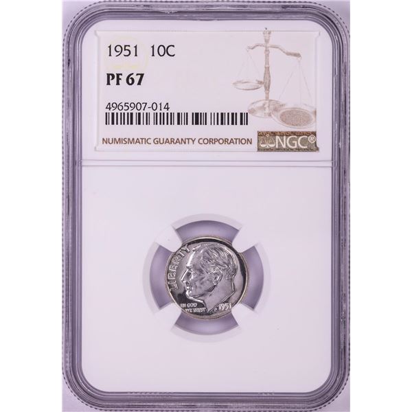1951 Proof Roosevelt Dime Coin NGC PF67