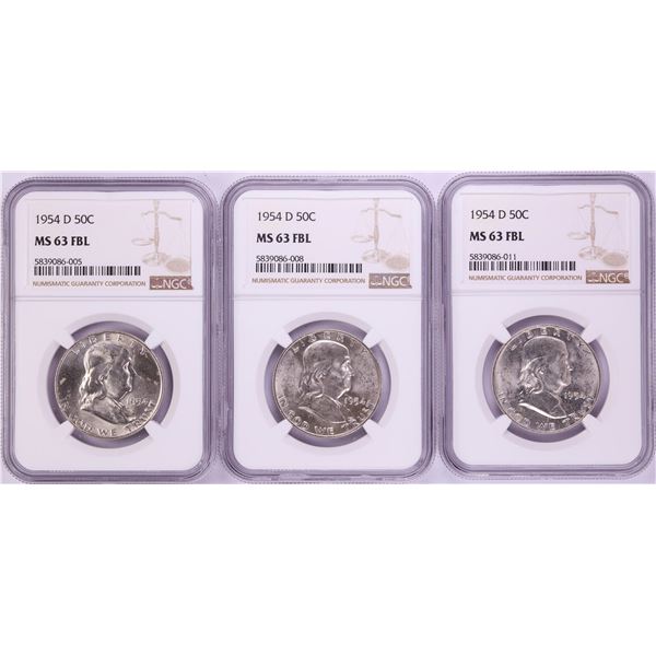 Lot of (3) 1954-D Franklin Half Dollar Coins NGC MS63FBL