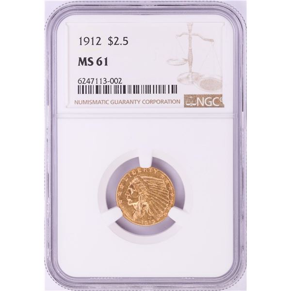 1912 $2 1/2 Indian Head Quarter Eagle Gold Coin NGC MS61