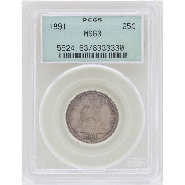 1891 Seated Liberty Quarter Coin PCGS MS63