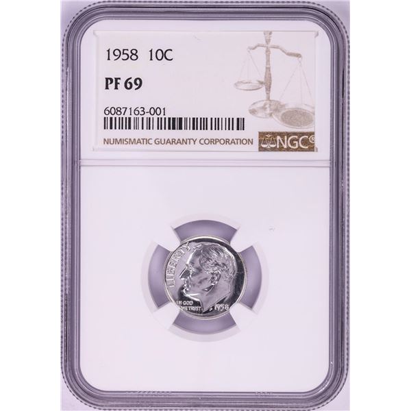 1958 Proof Roosevelt Dime Coin NGC PF69