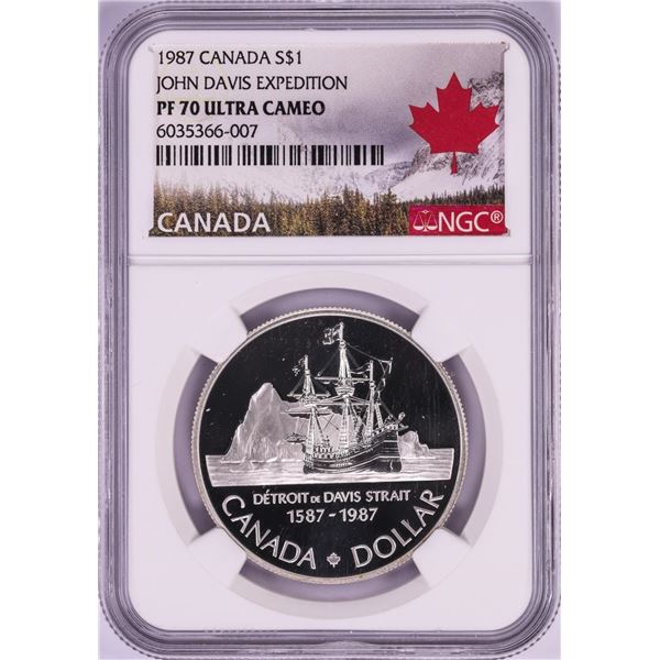 1987 $1 Canada Proof John Davis Expedition Silver Dollar Coin NGC PF 70 Ultra Cameo
