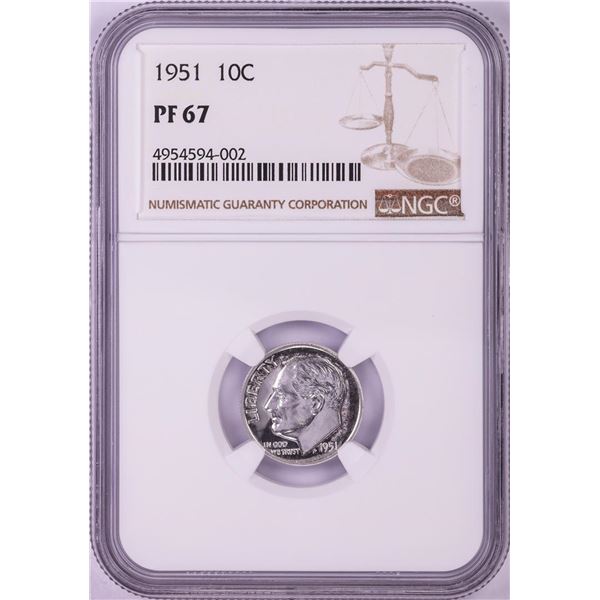 1951 Proof Roosevelt Dime Coin NGC PF67
