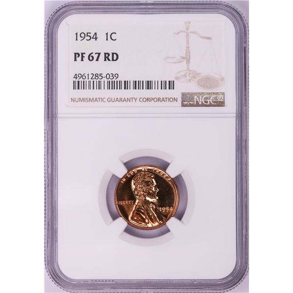 1954 Proof Lincoln Wheat Cent Coin NGC PF67RD