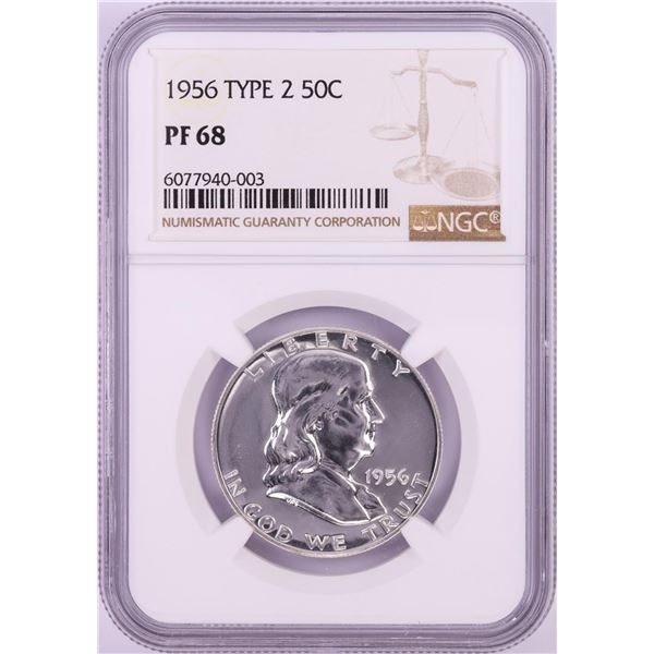 1956 Type 2 Proof Franklin Half Dollar Coin NGC PF68