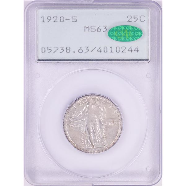 1920-S Standing Liberty Quarter Coin PCGS MS63 CAC Old Green Rattler