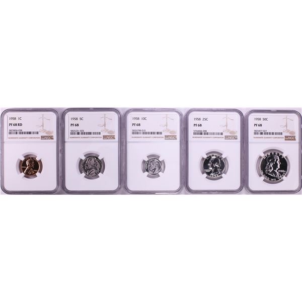 1958 (5) Coin Proof Set NGC PF68