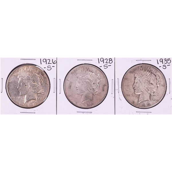 Lot of 1926-S, 1928-S, 1935-S $1 Peace Silver Dollar Coins