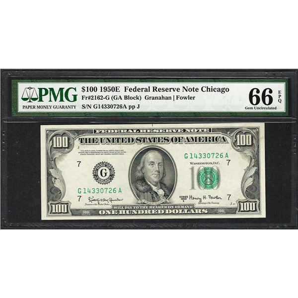 1950E $100 Federal Reserve Note Chicago Fr.2162-G PMG Gem Uncirculated 66EPQ