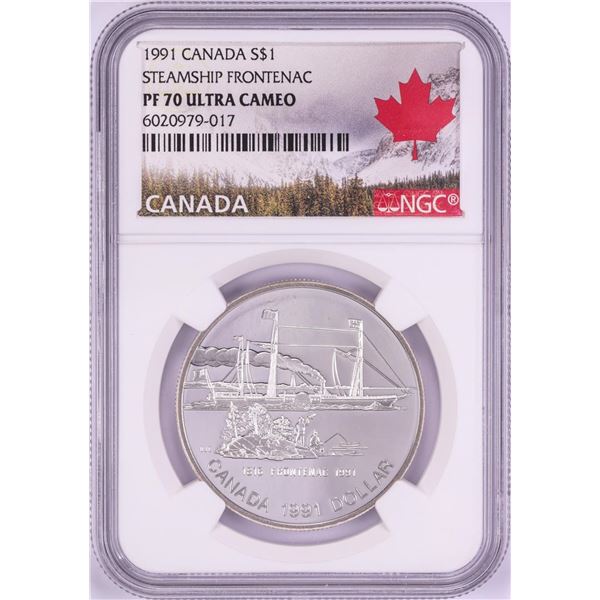 1991 $1 Proof Canada Steamship Frontenac Silver Dollar Coin NGC PF70 Ultra Cameo