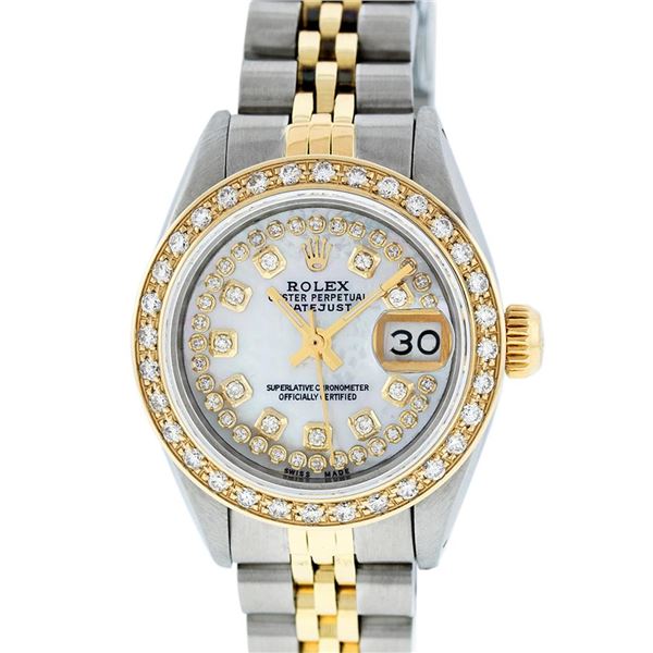 Rolex Ladies Two Tone MOP String Diamond Oyster Perpetual Datejust Wristwatch