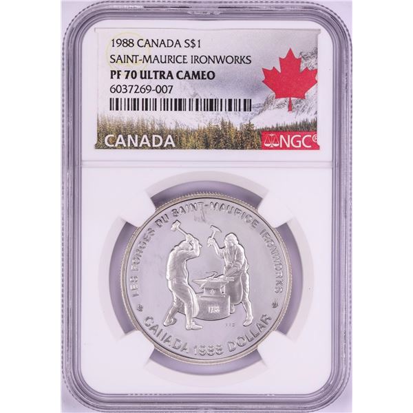 1988 $1 Proof Canada Saint-Maurice Ironworks Silver Dollar Coin NGC PF70 Ultra Cameo