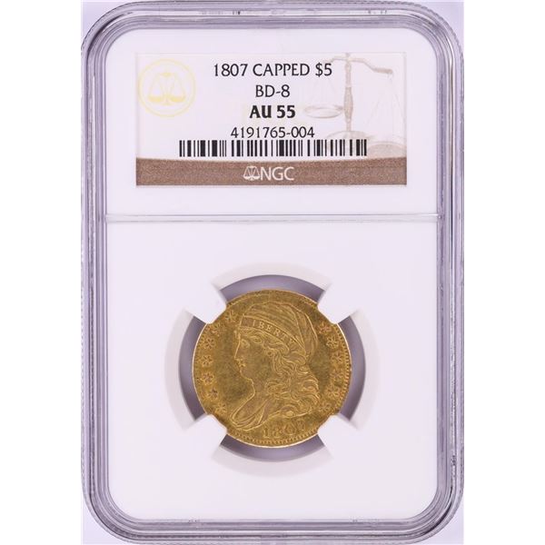 1807 $5 Capped Bust Half Eagle Gold Coin NGC AU55 BD-8