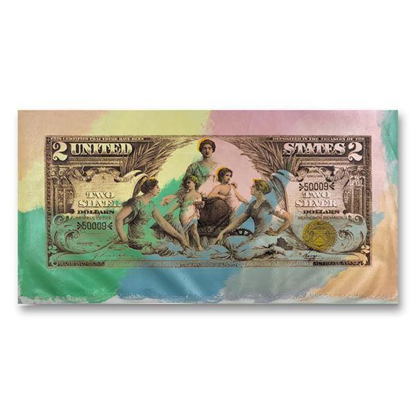 Steve Kaufman (1960-2010) "1896 Silver Certificate ($2)" Limited Edition Mixed Media on Canvas