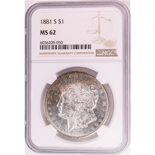 1881-S $1 Morgan Silver Dollar Coin NGC MS62 Great Toning