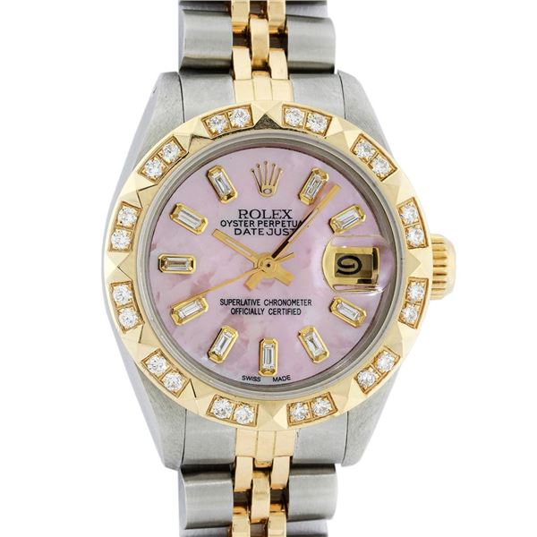 Rolex Ladies Two Tone Pink MOP Diamond Datejust Wristwatch