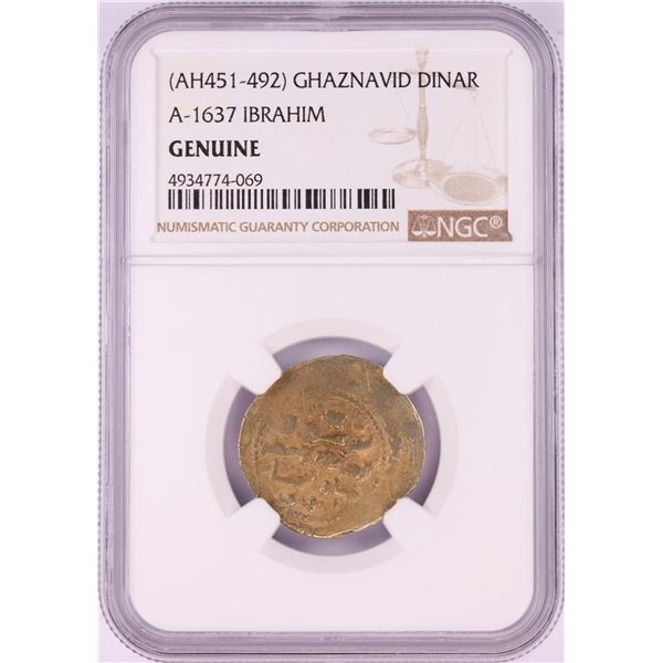 AH451-492 Ghaznavid Dinar A-1637 Ibrahim Gold Coin NGC Genuine