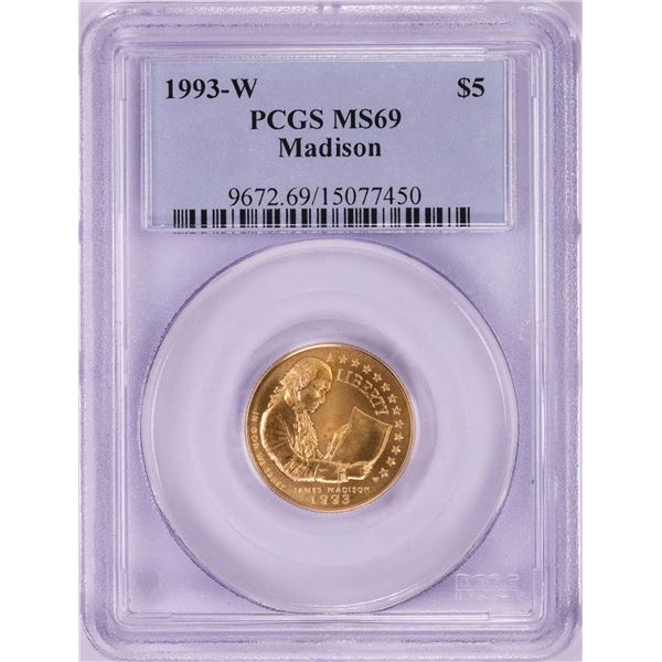 1993-W $5 Madison Commemorative Gold Coin PCGS MS69