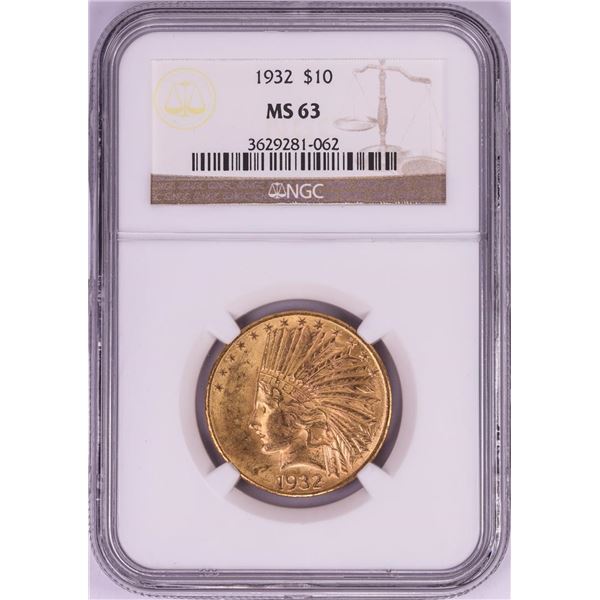 1932 $10 Indian Head Eagle Gold Coin NGC MS63