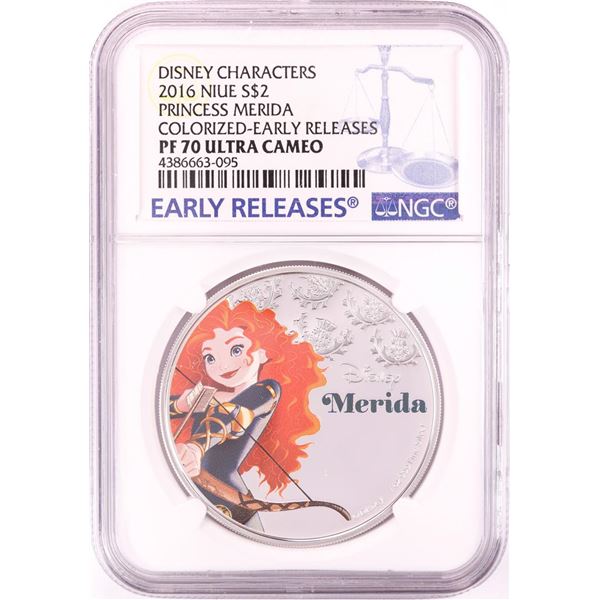 2016 Proof $2 Disney Princess Merida 1oz Silver Coin NGC PF70 Ultra Cameo