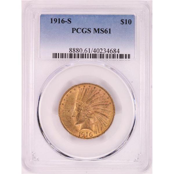 1916-S $10 Indian Head Eagle Gold Coin PCGS MS61