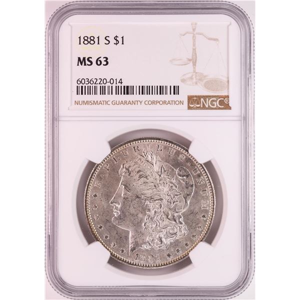 1881-S $1 Morgan Silver Dollar Coin NGC MS63 Nice Toning