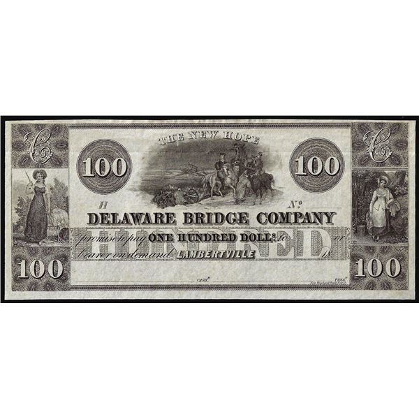 1800's $100 Delaware Bridge Lambertville, N.J.  Obsolete Banknote